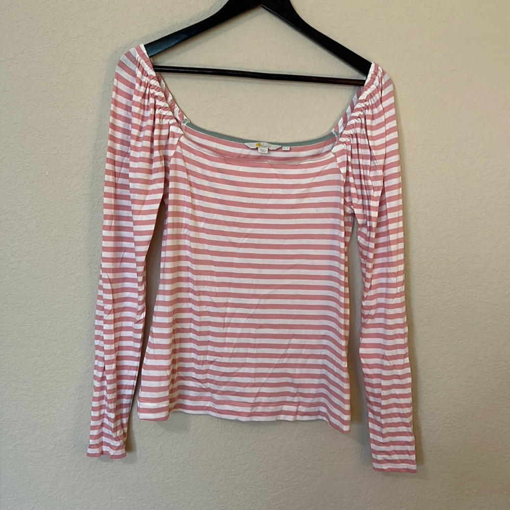 -Size 8 Boden striped square neck top in pink/white stripes